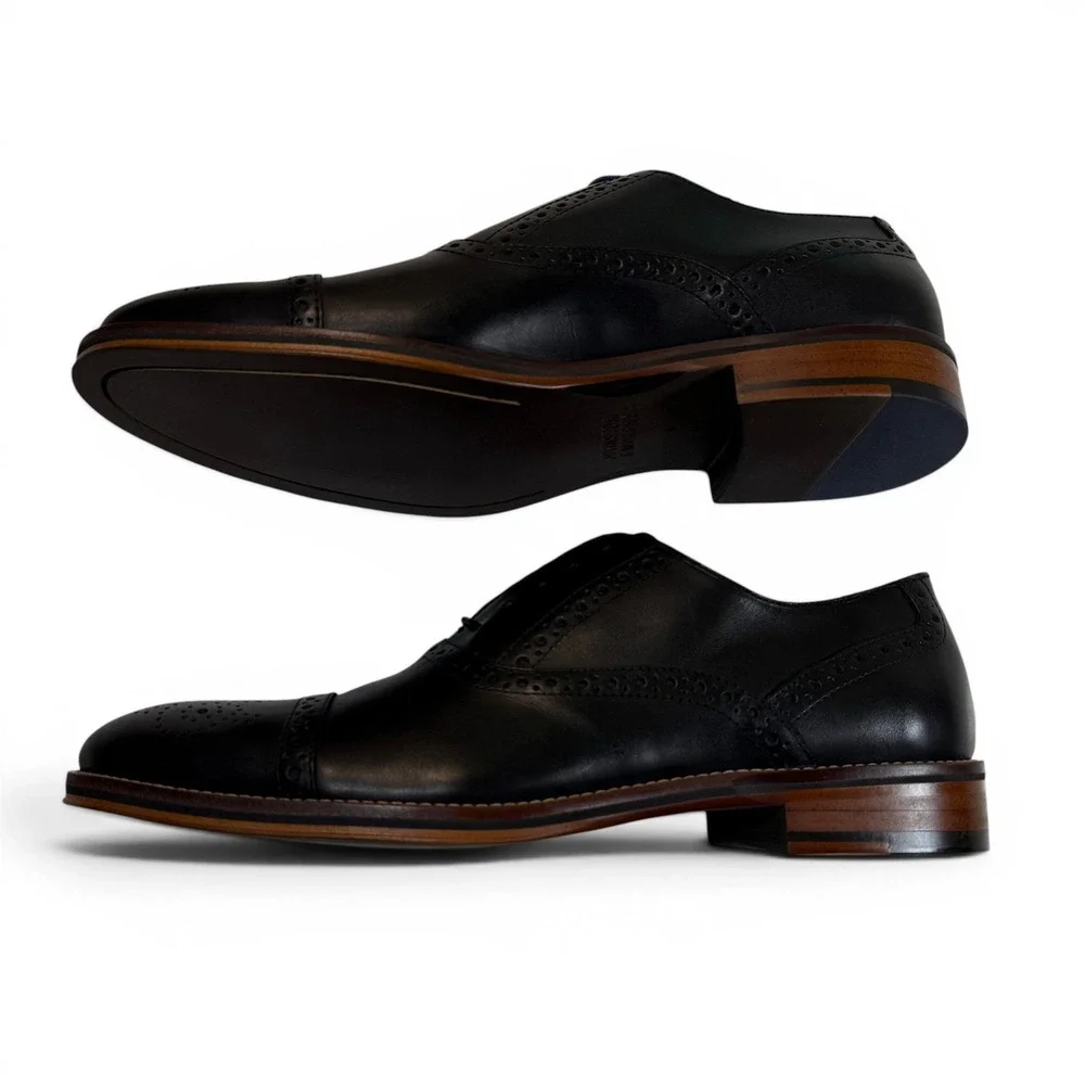 Johnston & Murphy Conard Captoe Black Calfskin Brogue Oxfords Mens 9 M New